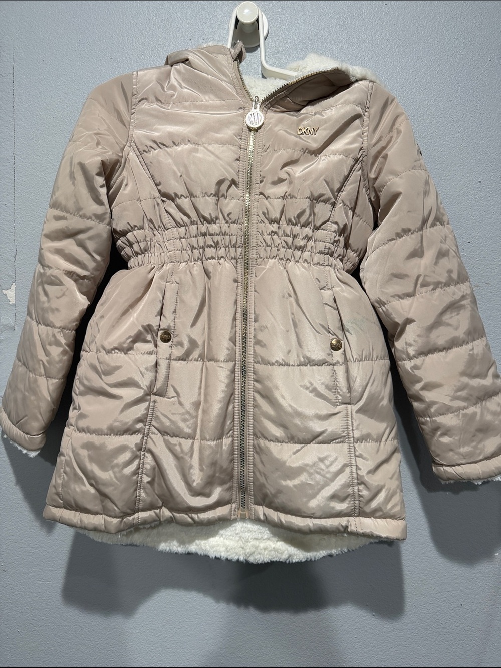 DKNY Girls' Quilted Puffer Jacket in Light Beige